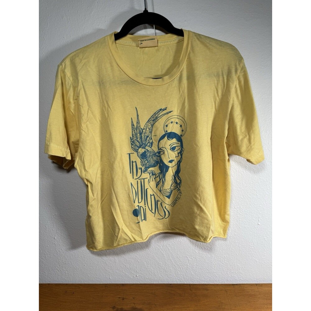 Fairycore Witchy Mystical Crop Tee Yellow Teal Graphic Art Womens Medium - Picture 10 of 13